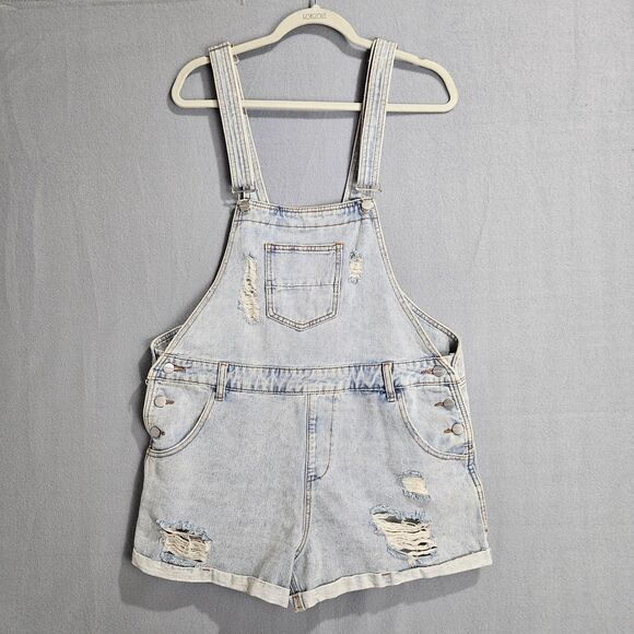 Superdown meghan L Short Overalls Light Wash Distressed Grunge Summer Vacation - Picture 1 of 9